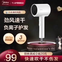 美的电吹风机家用负离子护发小米白发廊速干小型宿舍用学生吹风筒